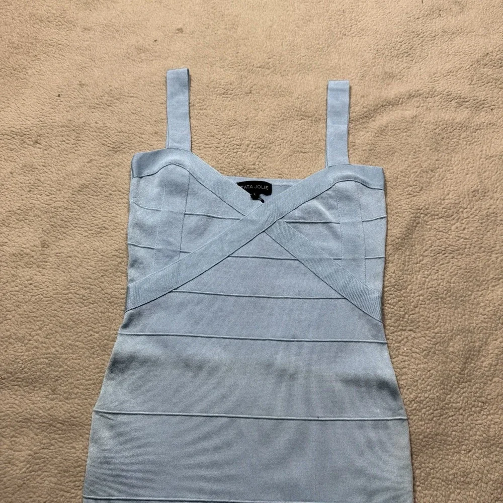 Tata Jolie Dress Womens‎ Large Aqua Blue Sleeveless Cross Strap Accent Mini NEW
